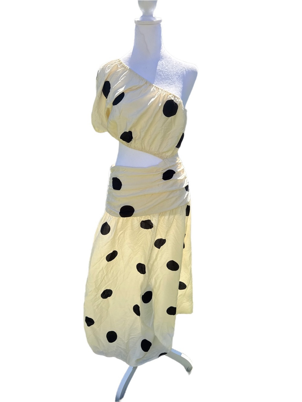 Future Collective Cream  One-Shoulder Polka Dot Maxi Dress size 6